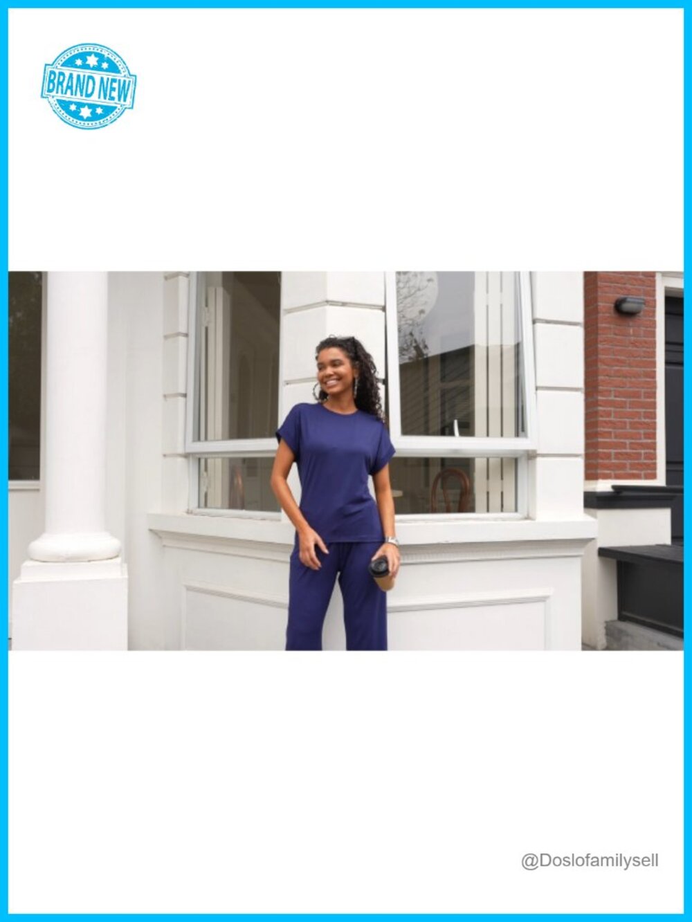 2 Piece Lounge Set Short Sleeve Top Wide Leg Pants Tracksuit - Picture 5 of 5